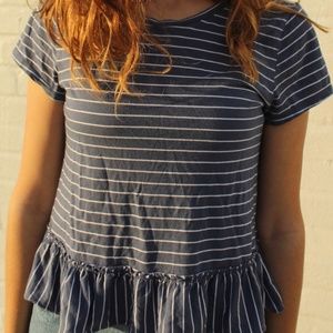 Abercrombie & Fitch Blue Striped ruffled shirt
